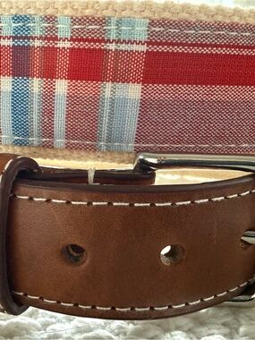 Jack Spade Mens Brown Leather and cotton woven plaid Men's Belt
